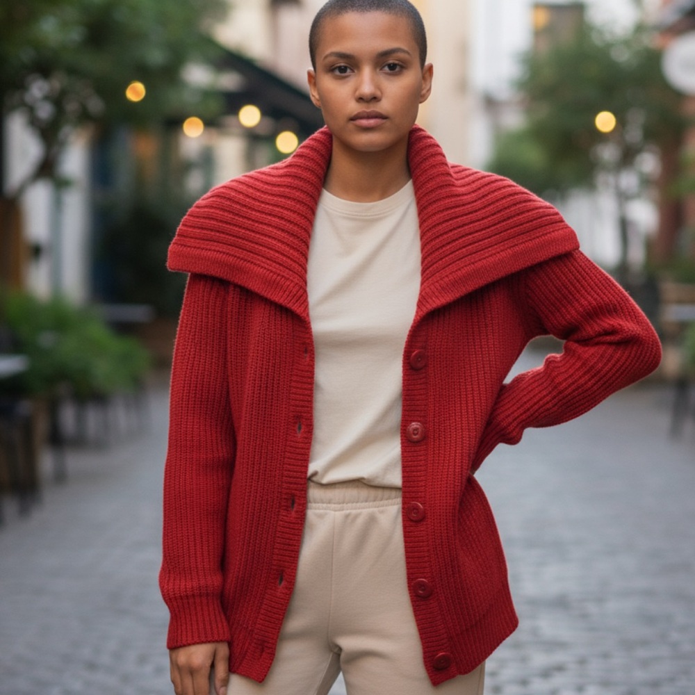 Unlisted Red Ribbed Button-Front Cardigan Sweater